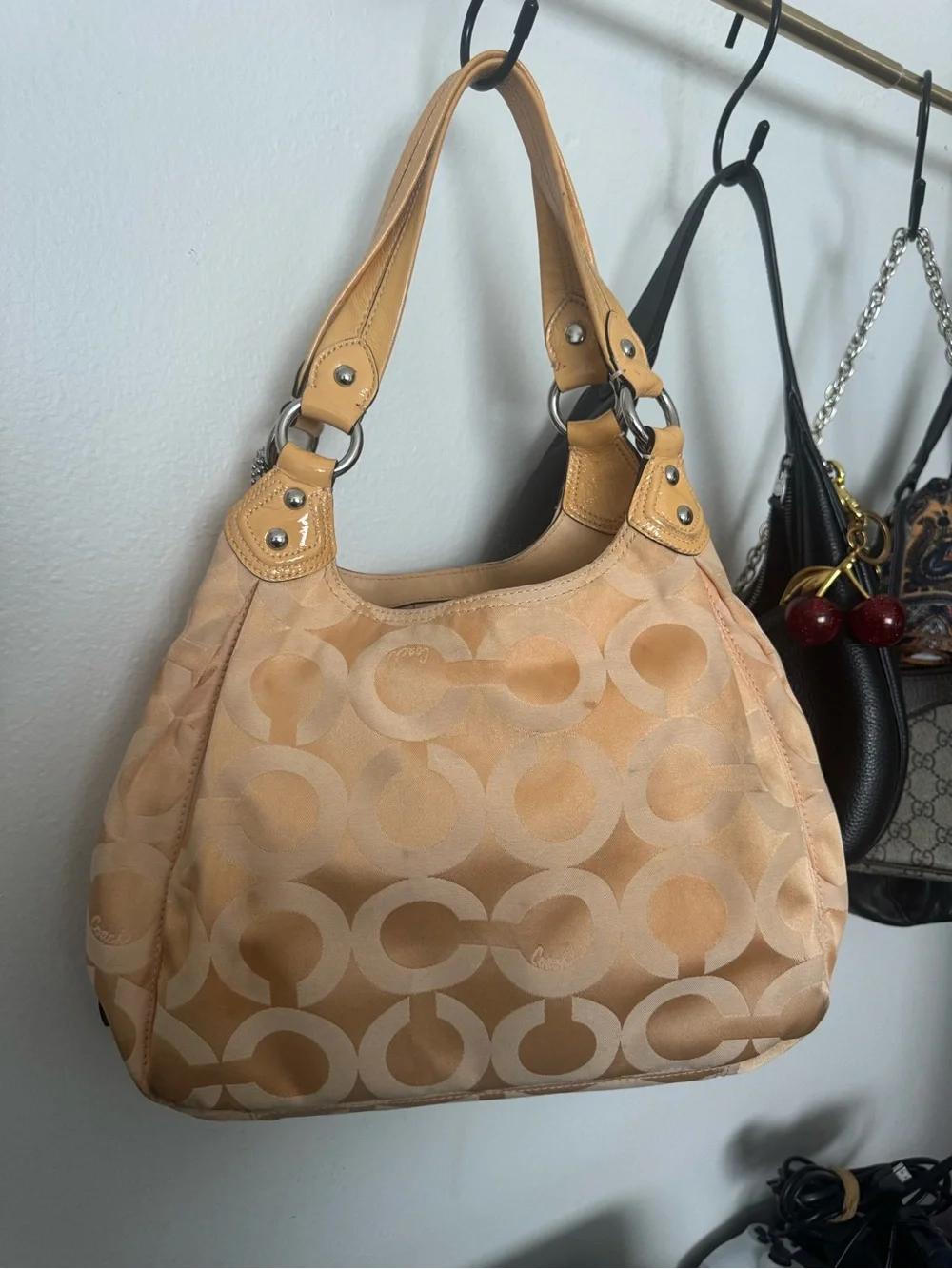 Coach Beige Signature Jacquard Shoulder Bag